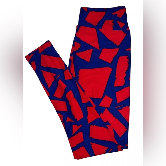 LuLaRoe Pants - LuLaRoe One Size Leggings Blue Red Fun Triangles - EUC Women’s